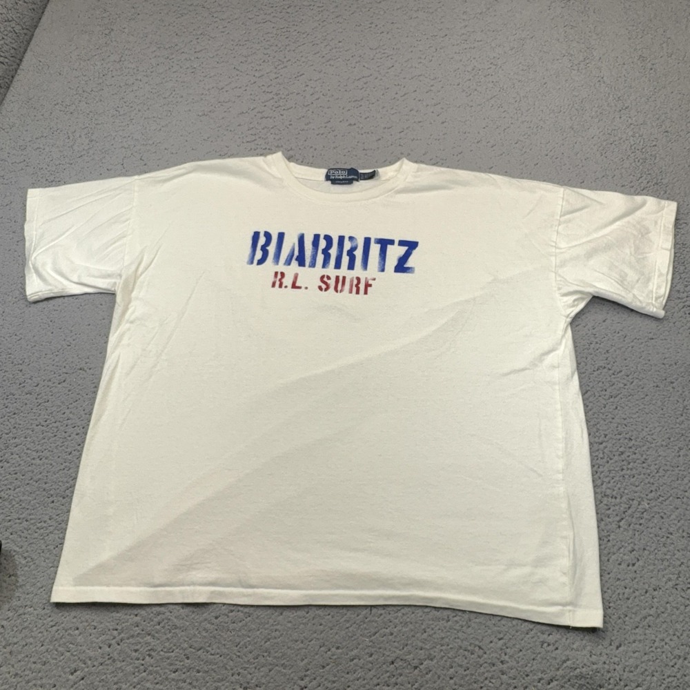 Polo Ralph Lauren Shirt Mens XL White BIARRITZ R.L. Surfer Graphic Stencil Crew
